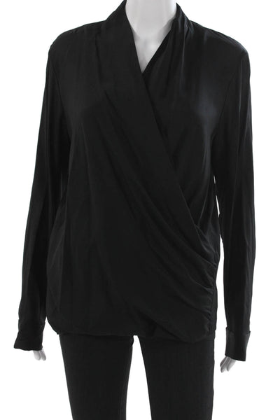 Theory Women Black Silk Blend Long Sleeve Blouse Designer Size L