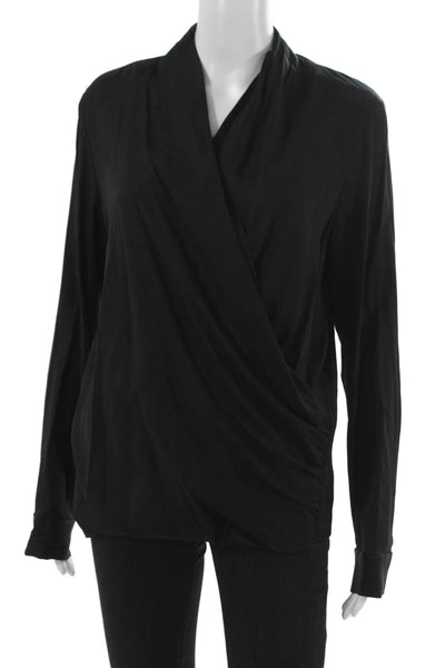 Theory Women Black Silk Blend Long Sleeve Blouse Designer Size L