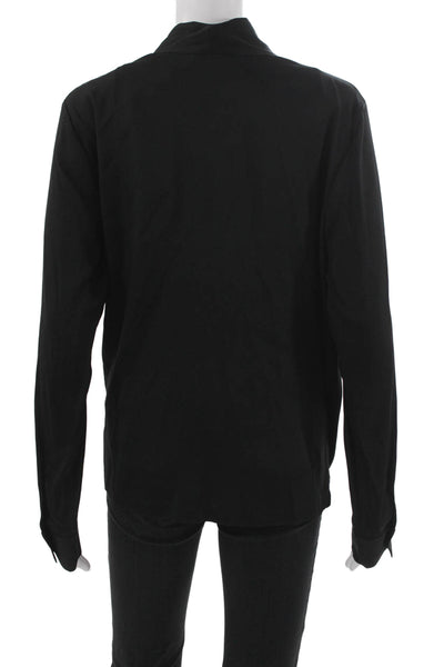 Theory Women Black Silk Blend Long Sleeve Blouse Designer Size L