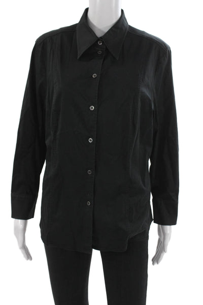 Escada Women Black Silk Collared Long Sleeve Button Up Top Designer Size L