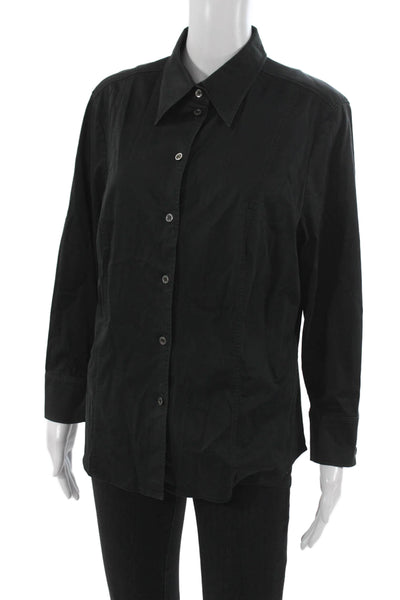 Escada Women Black Silk Collared Long Sleeve Button Up Top Designer Size L