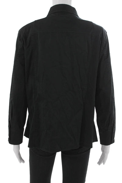 Escada Women Black Silk Collared Long Sleeve Button Up Top Designer Size L