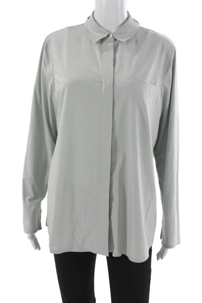 Athleta Unisex Gray Striped Point Collar Button-Up Long Sleeve Top Size M