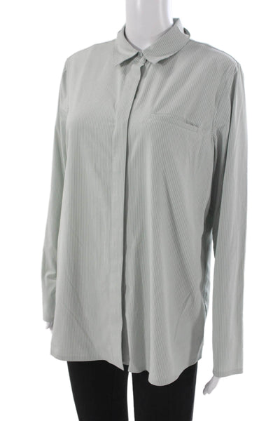 Athleta Unisex Gray Striped Point Collar Button-Up Long Sleeve Top Size M