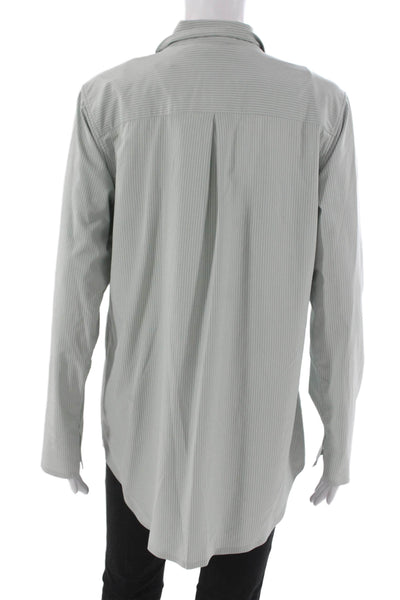 Athleta Unisex Gray Striped Point Collar Button-Up Long Sleeve Top Size M