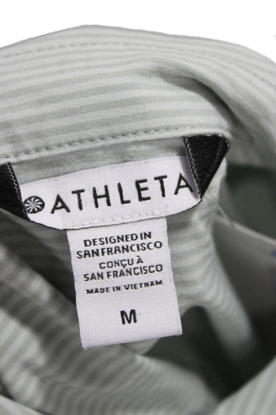 Athleta Unisex Gray Striped Point Collar Button-Up Long Sleeve Top Size M