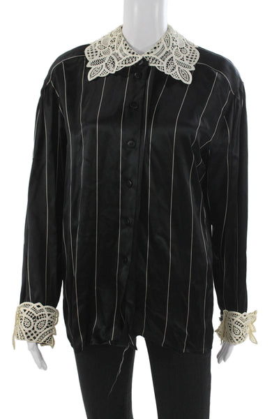 Escada Margaretha Ley Women Black Striped Button-Up Blouse Long Sleeve Size 38