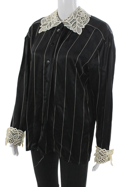 Escada Margaretha Ley Women Black Striped Button-Up Blouse Long Sleeve Size 38
