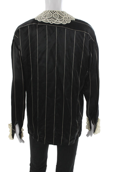 Escada Margaretha Ley Women Black Striped Button-Up Blouse Long Sleeve Size 38
