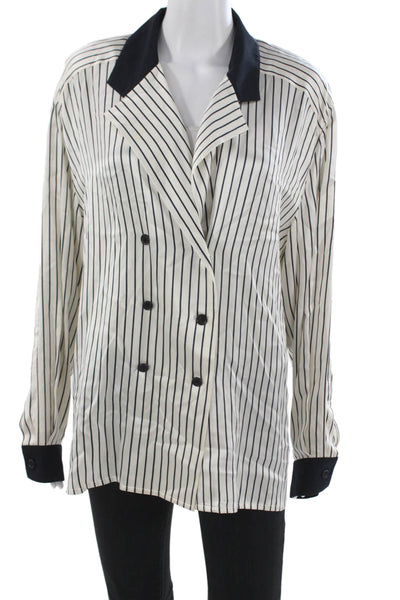Escada Margaretha Ley Women Pea Coat Blazer White Silk Long Sleeve Size 44