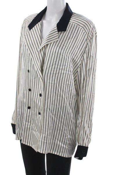 Escada Margaretha Ley Women Pea Coat Blazer White Silk Long Sleeve Size 44