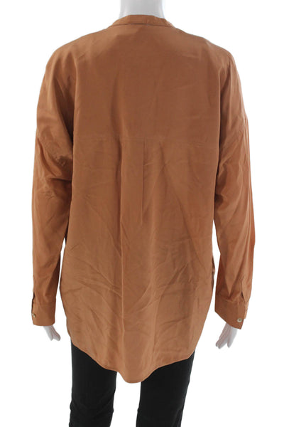 Vince Women Brown Tunic Blouse Long Sleeve Button Front Rayon Polyester Size M