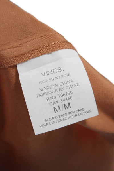 Vince Women Brown Tunic Blouse Long Sleeve Button Front Rayon Polyester Size M