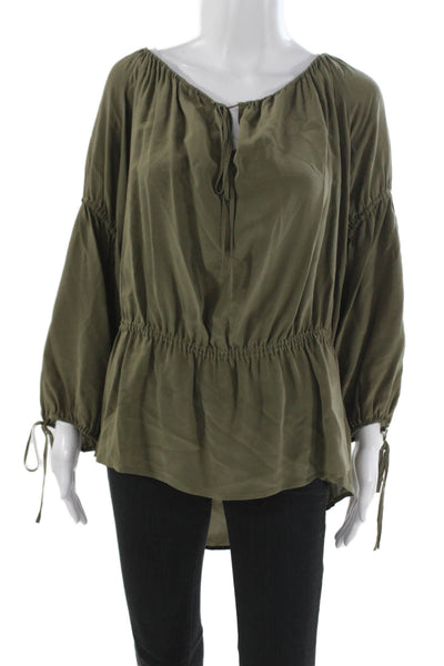 Escada Sport Women Green Silk Tunic Drawstring Long Sleeve Size 40