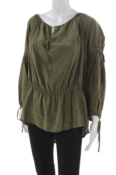 Escada Sport Women Green Silk Tunic Drawstring Long Sleeve Size 40