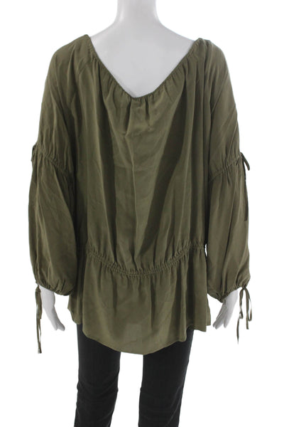 Escada Sport Women Green Silk Tunic Drawstring Long Sleeve Size 40