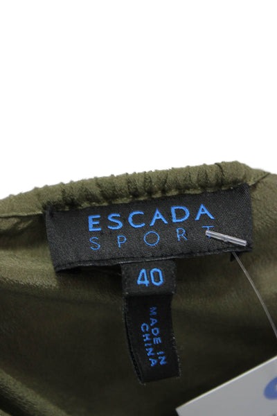 Escada Sport Women Green Silk Tunic Drawstring Long Sleeve Size 40