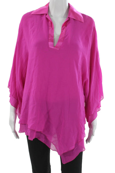 Escada Women Tunic Blouse Pink Collared Kimono Sleeve Designer Size S