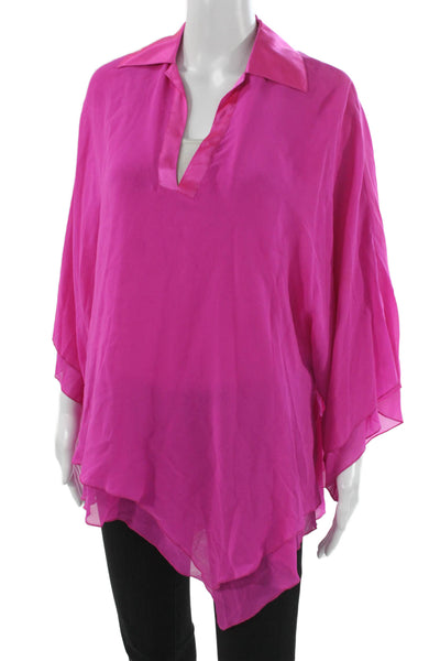 Escada Women Tunic Blouse Pink Collared Kimono Sleeve Designer Size S