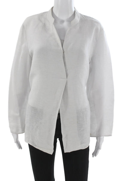 Giorgio Armani Women Jacket White Linen Blend Long Sleeve Preowned Size 12