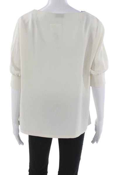 Akris Womens White Mulberry Silk Geometric Blouse 3/4 Sleeve Size 12