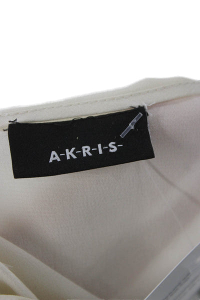 Akris Womens White Mulberry Silk Geometric Blouse 3/4 Sleeve Size 12