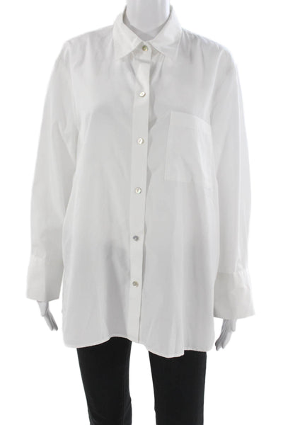 Vince Unisex Point Collar Cotton Button-Up White Long Sleeve Shirt Size L
