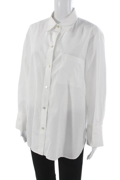 Vince Unisex Point Collar Cotton Button-Up White Long Sleeve Shirt Size L