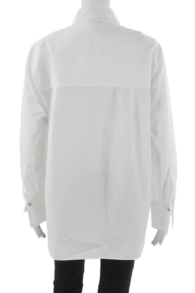 Vince Unisex Point Collar Cotton Button-Up White Long Sleeve Shirt Size L