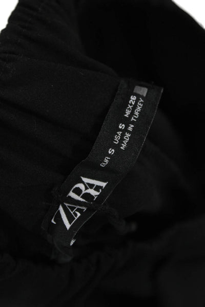 Zara Women Cropped Cargo Pants Black Button Front Size S