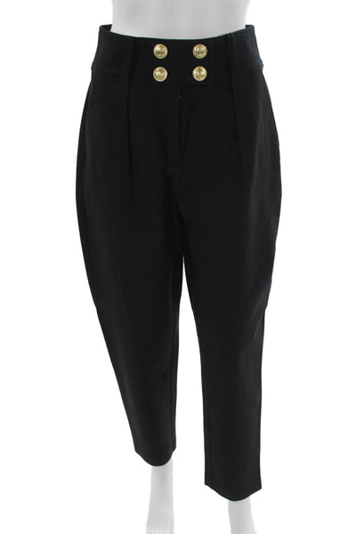 Derek Lam 10 Crosby Women Cropped Dress Pants Black Button Cotton Blend Size 4