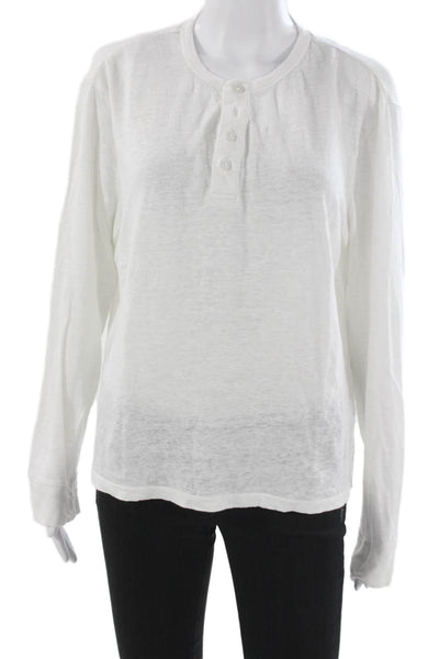 Vince Mens Linen Crew Neck Button Long Sleeve Shirt Size M