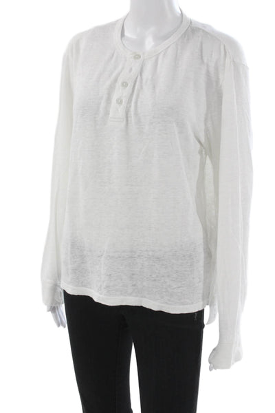Vince Mens Linen Crew Neck Button Long Sleeve Shirt Size M