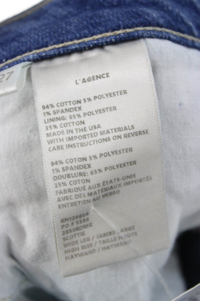 L'Agence Women Wide-Leg Jeans Blue High Rise Button Size 27