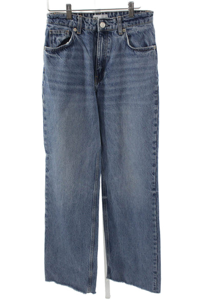 Zara Womens Wide Leg High Rise Blue Cotton Jeans Size 6