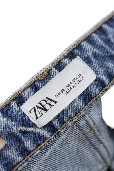 Zara Womens Wide Leg High Rise Blue Cotton Jeans Size 6