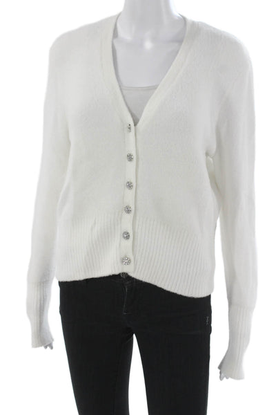 Zara Unisex Cardigan White V Neck Long Sleeve Button Solid Size XL