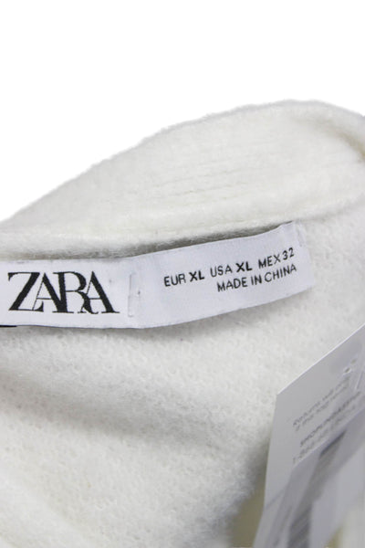 Zara Unisex Cardigan White V Neck Long Sleeve Button Solid Size XL