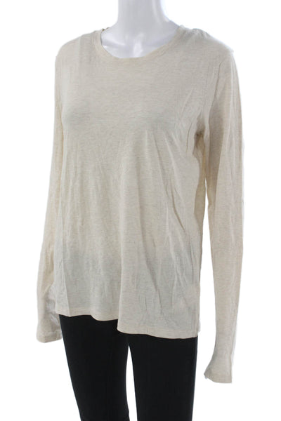 Vince Women Beige Basic Crew Neck Pima Cotton Long Sleeve T-Shirt Size L