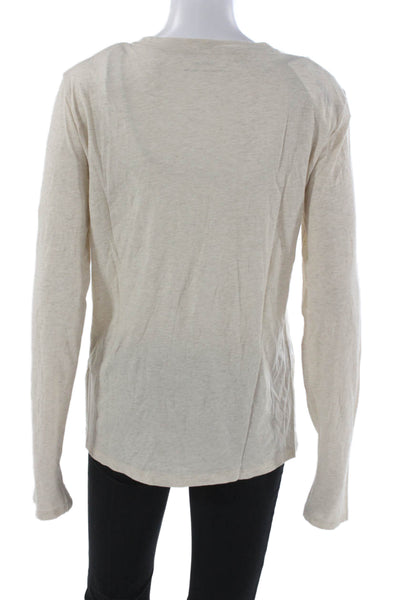 Vince Women Beige Basic Crew Neck Pima Cotton Long Sleeve T-Shirt Size L