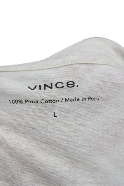 Vince Women Beige Basic Crew Neck Pima Cotton Long Sleeve T-Shirt Size L