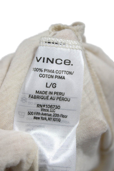 Vince Women Beige Basic Crew Neck Pima Cotton Long Sleeve T-Shirt Size L