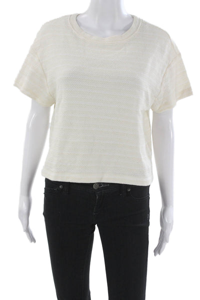 Madewell Women Cropped Striped Crew Neck Short Sleeve T-Shirt White Size S