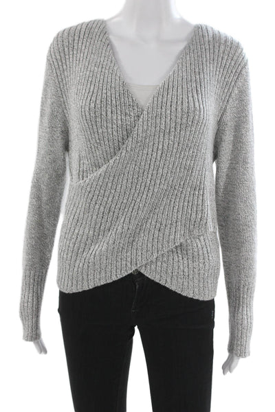 C/MEO Collective Unisex Gray Striped V-Neck Cashmere Pullover Long Sleeve Size L