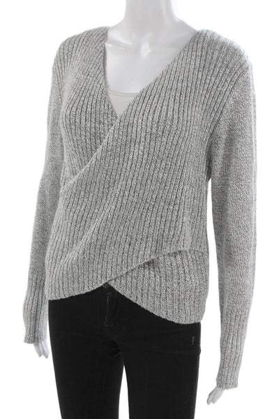 C/MEO Collective Unisex Gray Striped V-Neck Cashmere Pullover Long Sleeve Size L