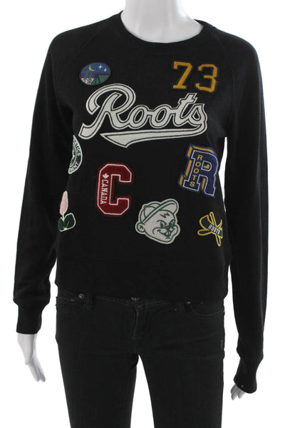 Roots Unisex Pullover Sweater Black Crewneck Graphic Longsleeve Size XS