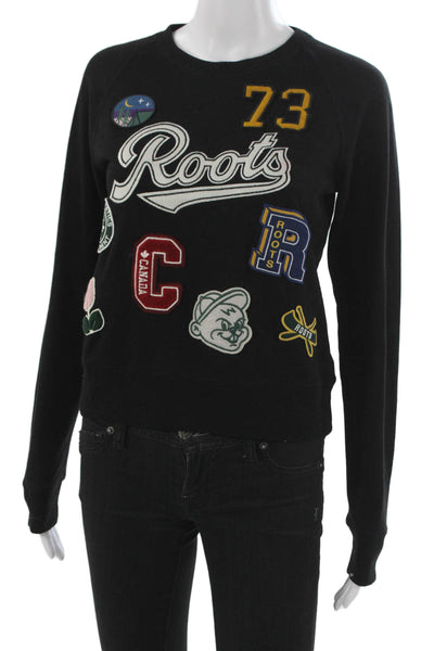 Roots Unisex Pullover Sweater Black Crewneck Graphic Longsleeve Size XS