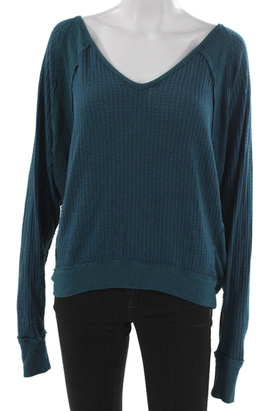 We The Free Women Pullover Sweatshirt Blue V-Neck Long Sleeve Boho Size XS