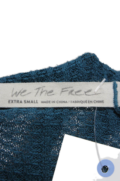 We The Free Women Pullover Sweatshirt Blue V-Neck Long Sleeve Boho Size XS