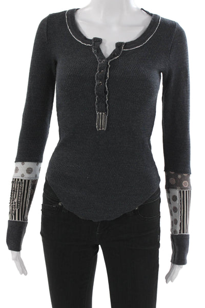 We The Free Women Bohemian Polka Dot Cotton Long Sleeve Button Top Size XS